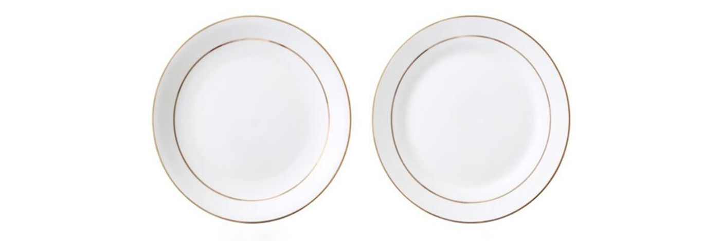 Round Golden Rim White Ceramic Tableware Plate Set