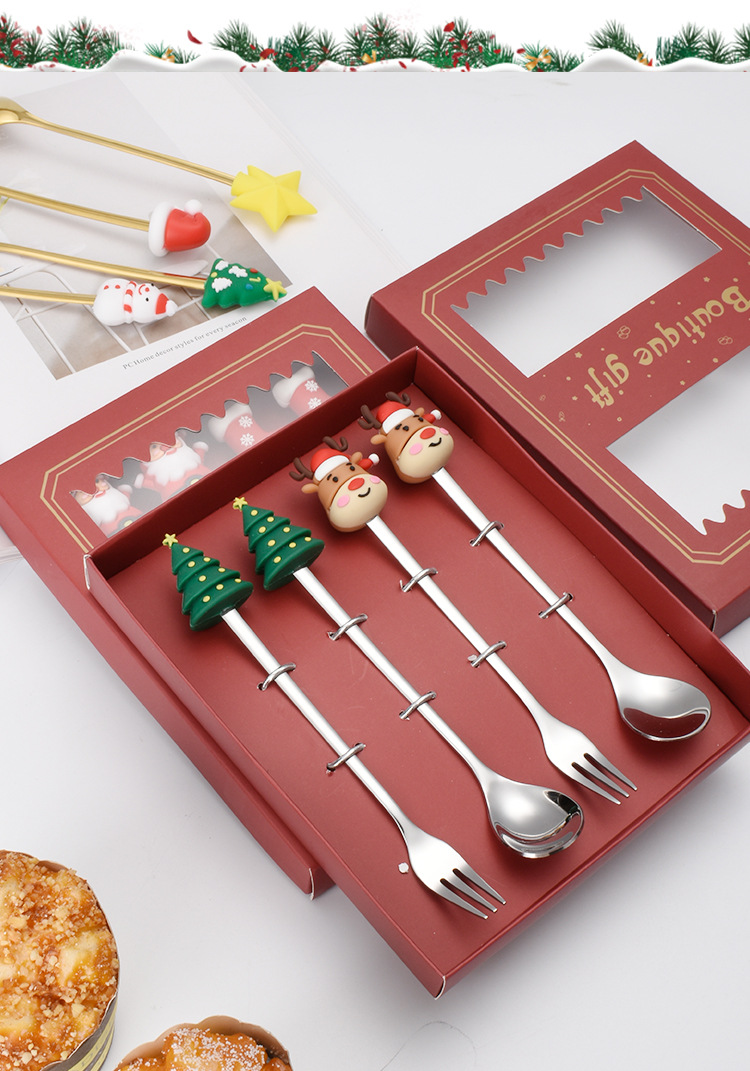 Christmas Stainless Steel Spoon Fork Cutlery Set Gift Box Set