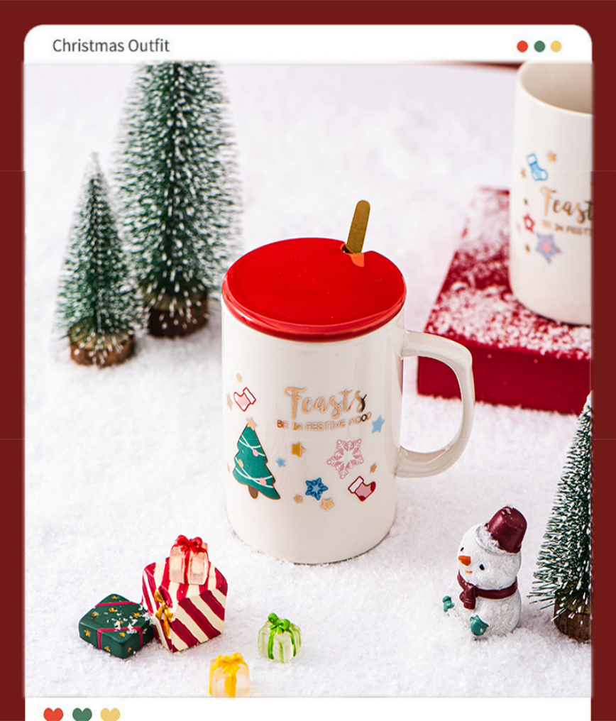 Christmas-themed Covered Spoon Ceramic Mug