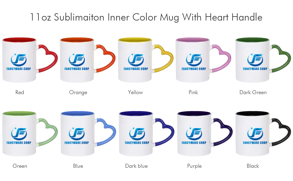 11 oz Blanks Sublimation Coffee Mugs with Heart Handle