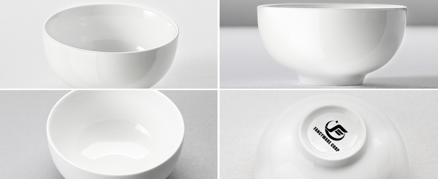 White Porcelain Bowls for Kitchen Dessert Rice Side Dish Snack Soup Fruits Cereal