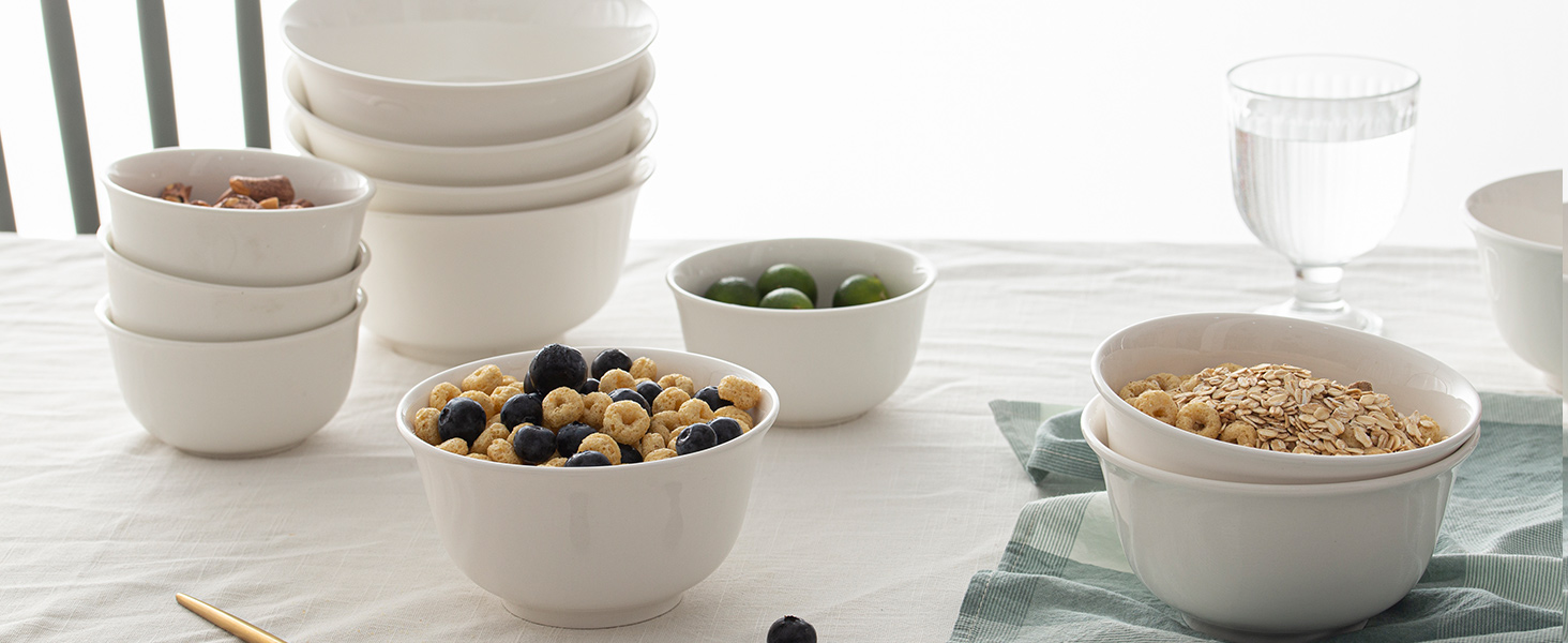 White Ceramic Soup Cereal Bowls