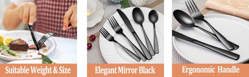 Black Stainless Steel Silverware Set