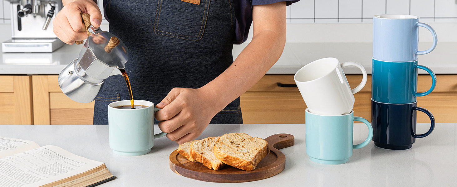 Porcelain Stackable Coffee Cup Mugs