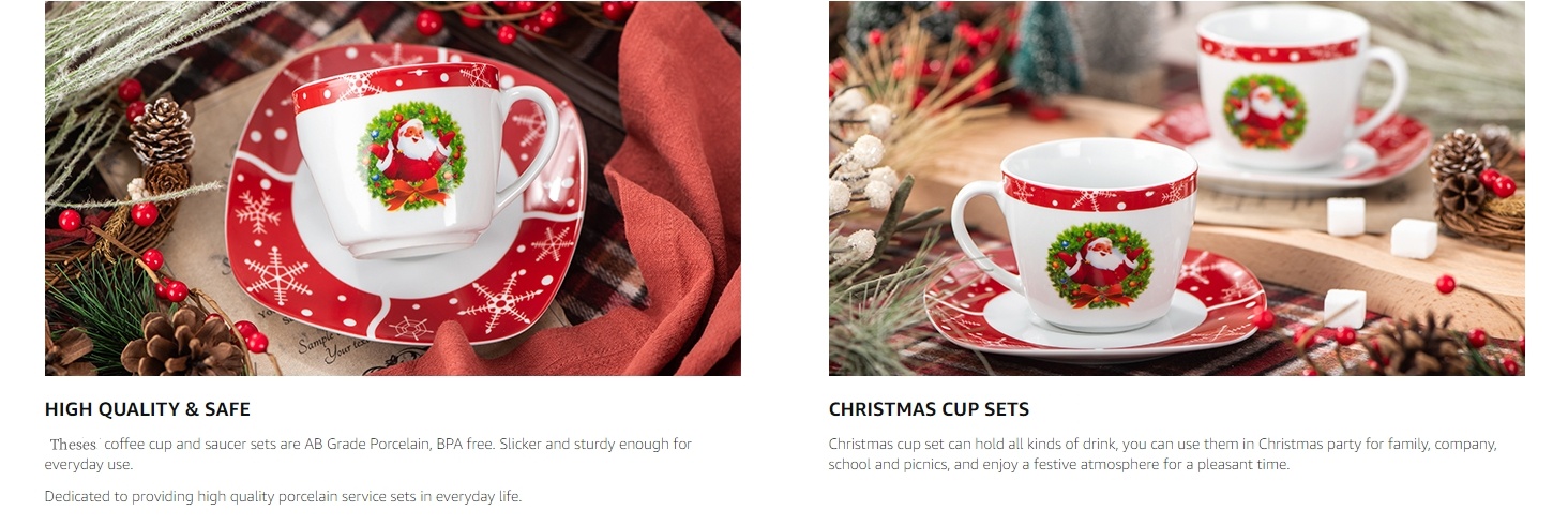 Porcelain Christmas Espresso Cups and Saucers Set