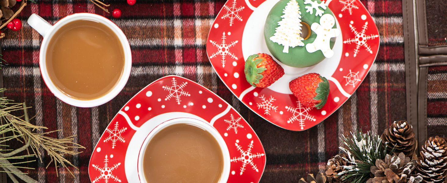 Porcelain Christmas Espresso Cups and Saucers Set