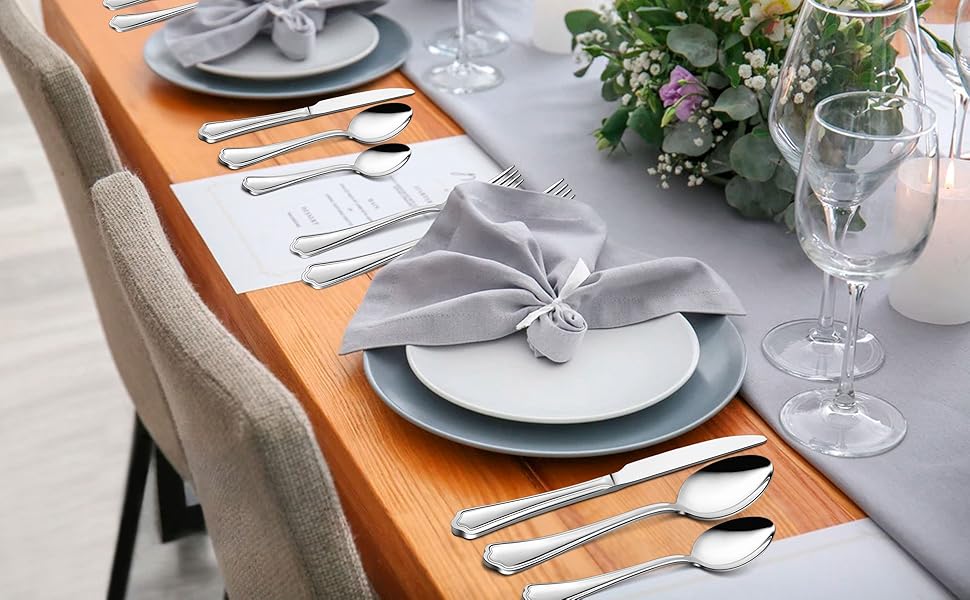 Stainless Steel Flatware Cutlery Set with Scalloped Edge