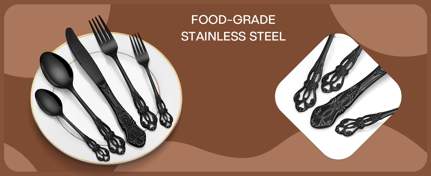 Black Retro Stainless Steel  Flatware Set