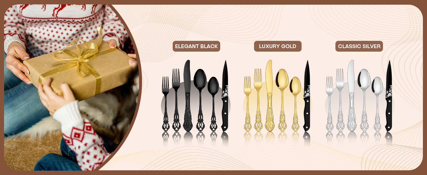 Black Retro Stainless Steel  Flatware Set