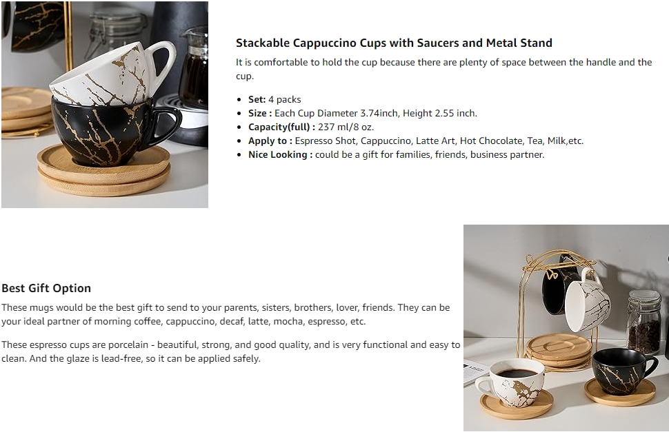 Ceramic Demitasse Espresso Cups Set with Saucers