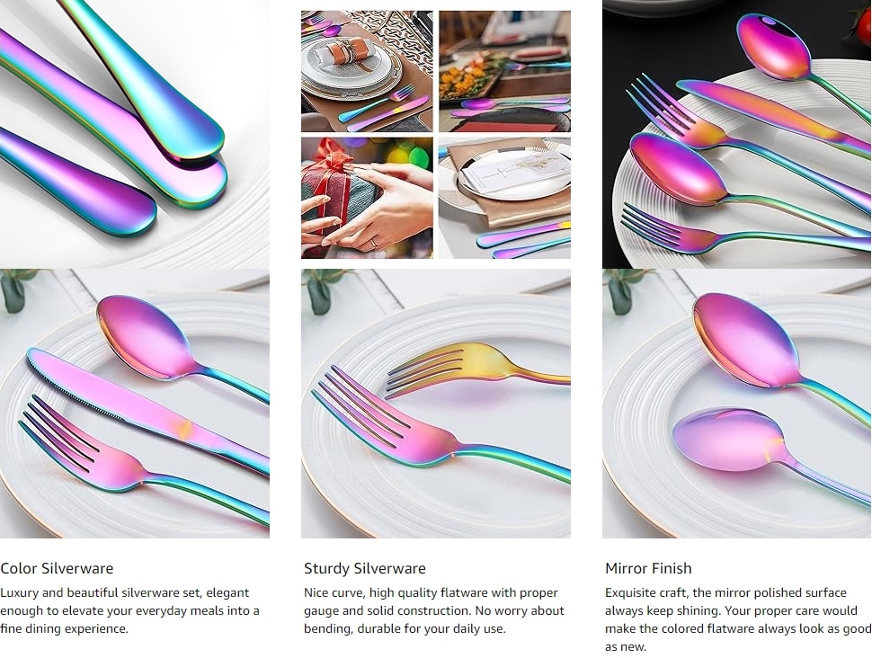 Stainless Steel Rainbow Colorful Flatware Cutlery Set