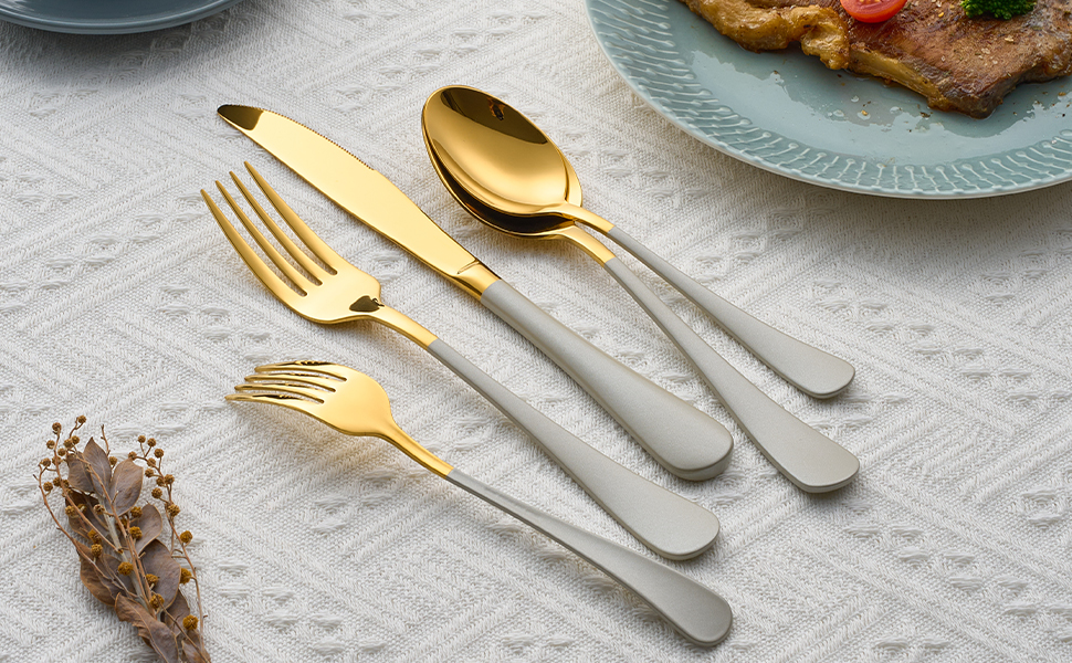 Stainless Steel Coffee Color Handle Flatware Set