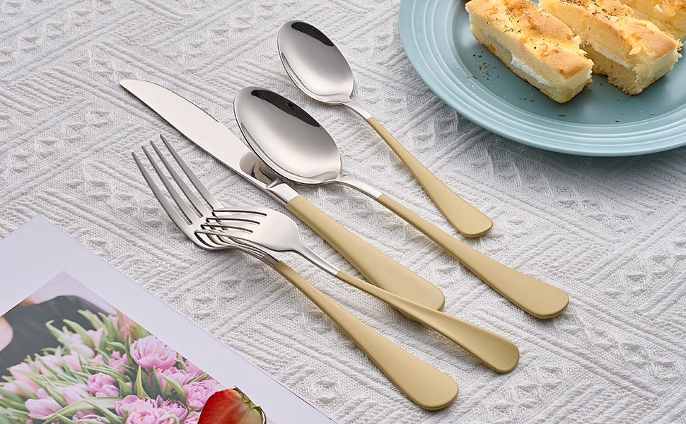 Stainless Steel Coffee Color Handle Flatware Set