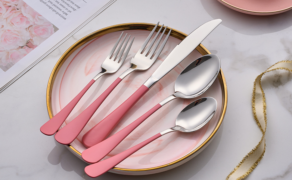 Stainless Steel Coffee Color Handle Flatware Set