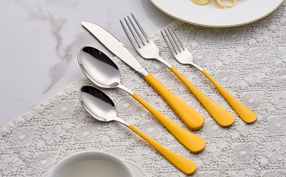 Stainless Steel Coffee Color Handle Flatware Set