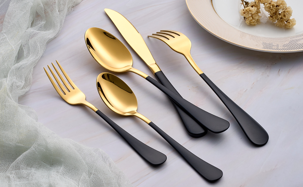 Stainless Steel Coffee Color Handle Flatware Set