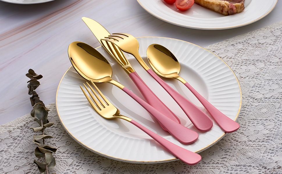 Stainless Steel Coffee Color Handle Flatware Set