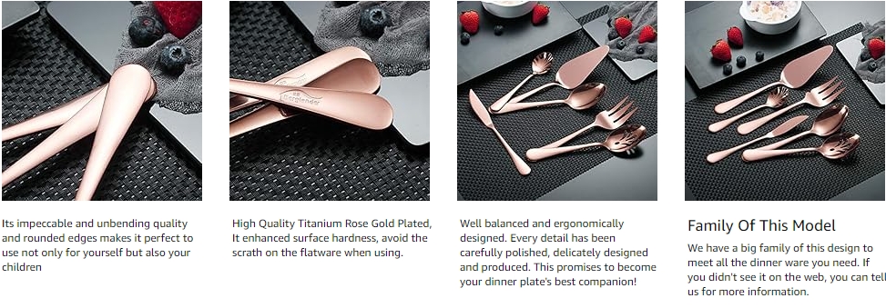 Stainless Steel Rose Gold Titanium Plated Flatware Serving