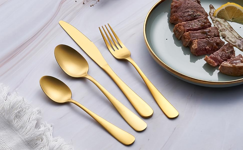 Stainless Steel Matte Gold Dinner Cutlery Set