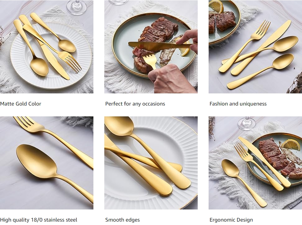 Stainless Steel Matte Gold Dinner Cutlery Set