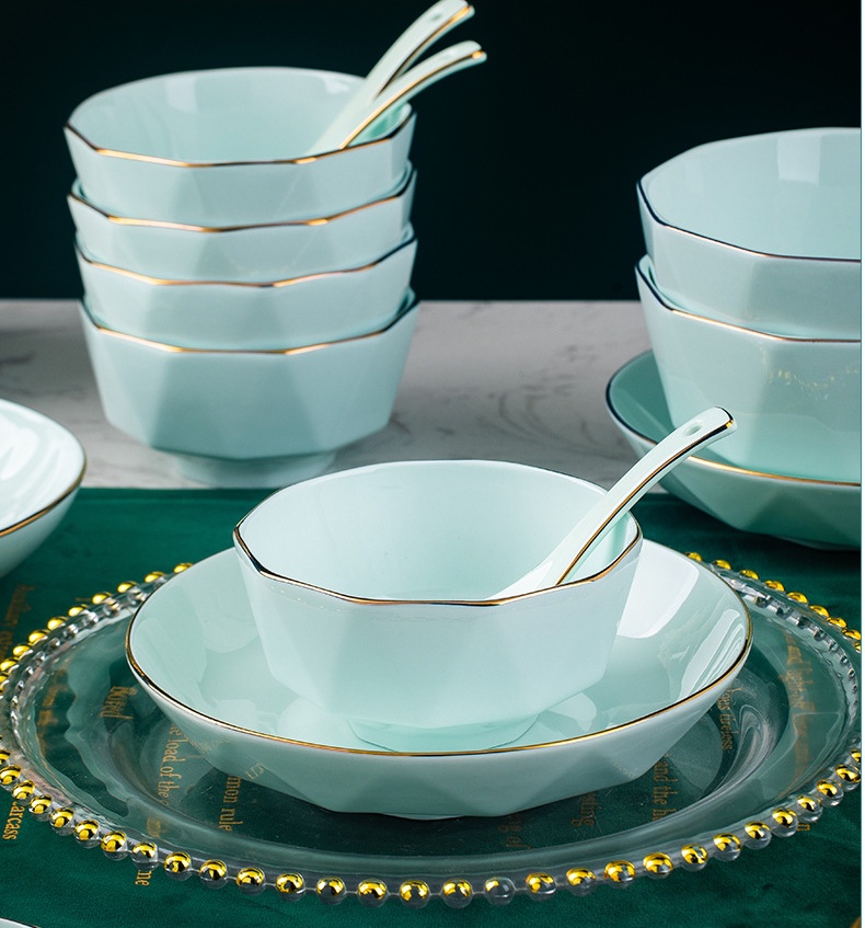 Turquoise Blue Diamond Porcelain Bowls