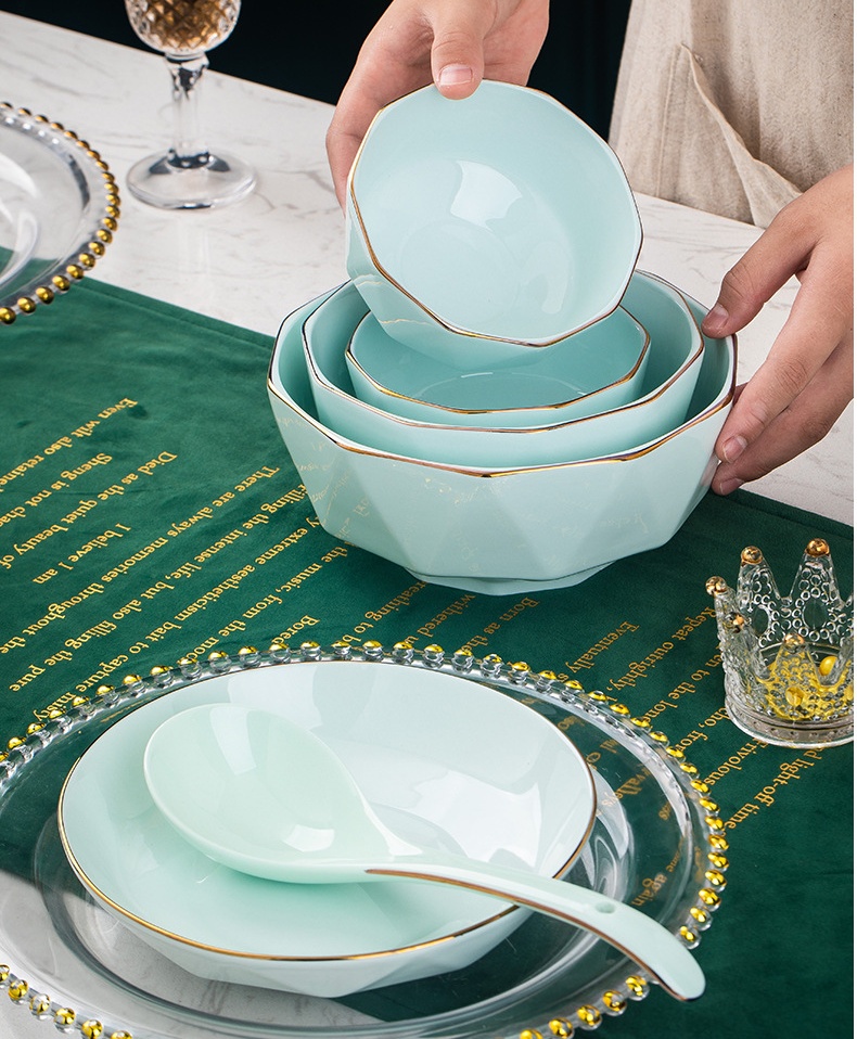 Turquoise Blue Diamond Porcelain Bowls