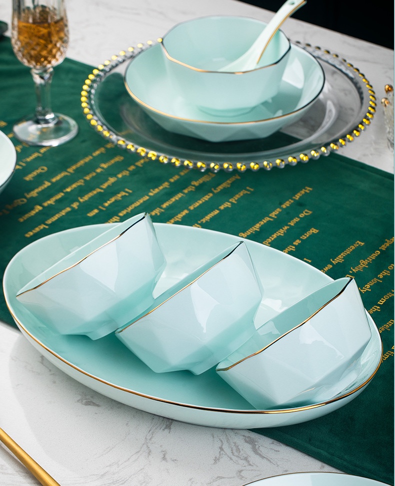 Turquoise Blue Diamond Porcelain Bowls