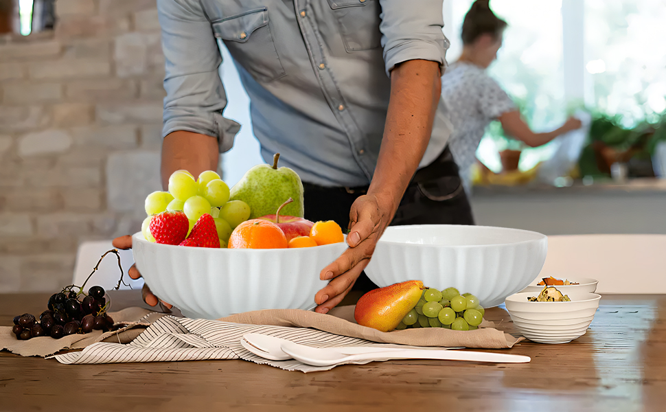 Big White Ceramic Salad Bowls