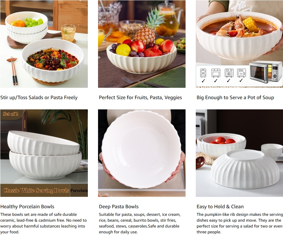 Big White Ceramic Salad Bowls