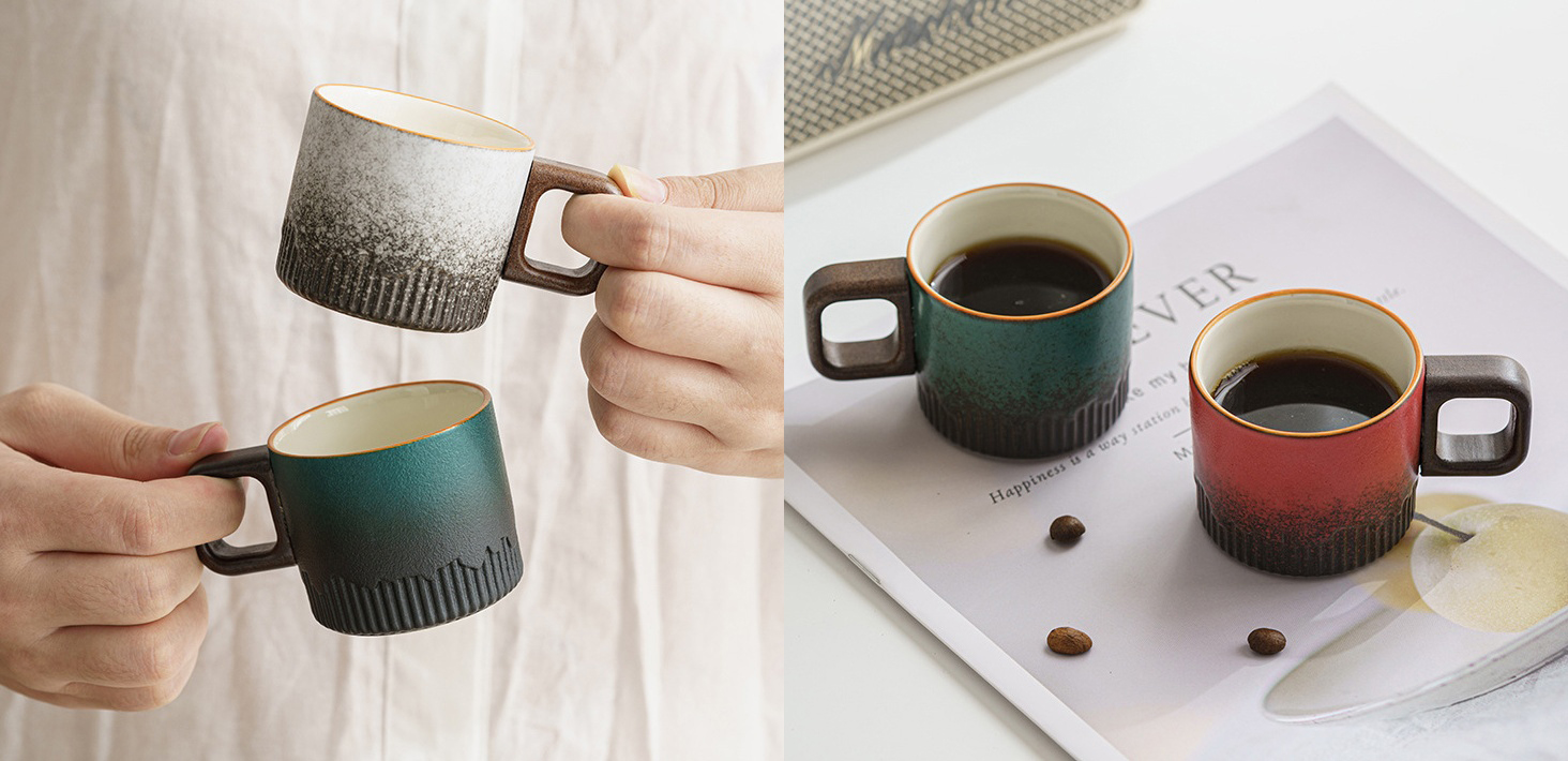 Ceramic espresso cup with wooden handle