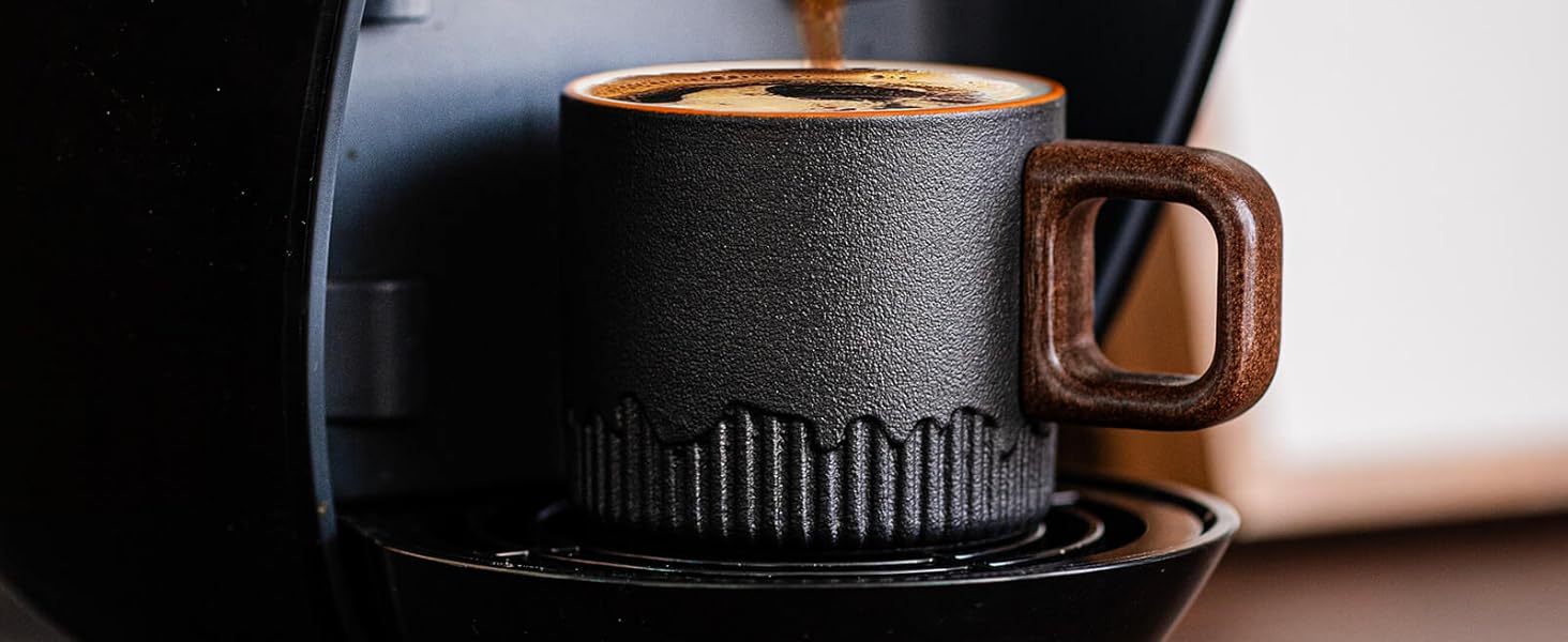 Ceramic espresso cup with wooden handle