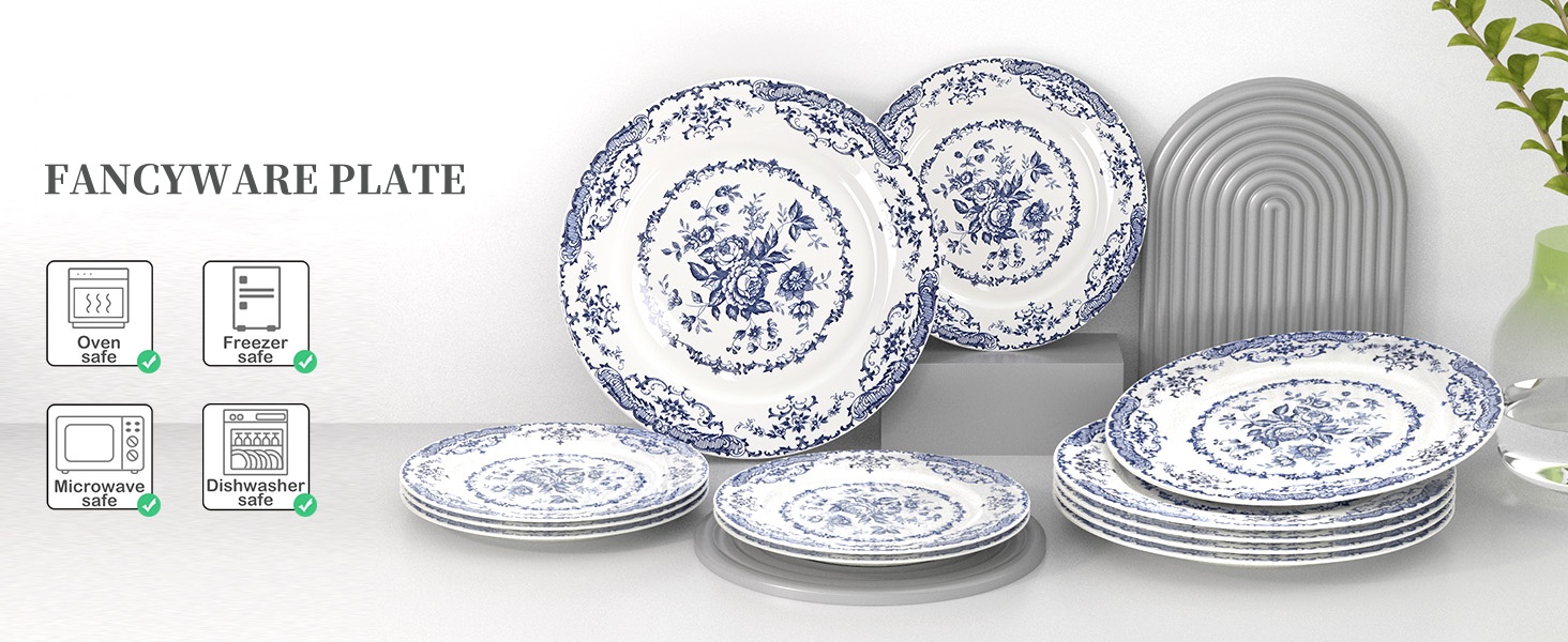 Ceramic salad plate with blue floral decal