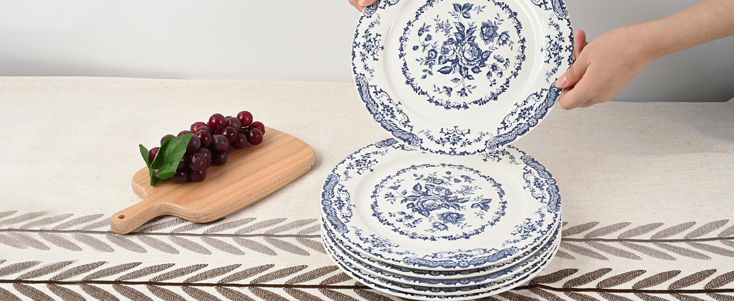 Ceramic salad plate with blue floral decal