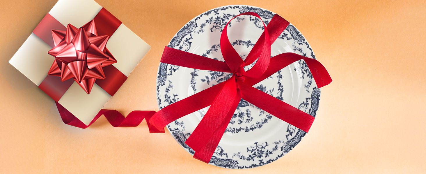 Ceramic salad plate with blue floral decal