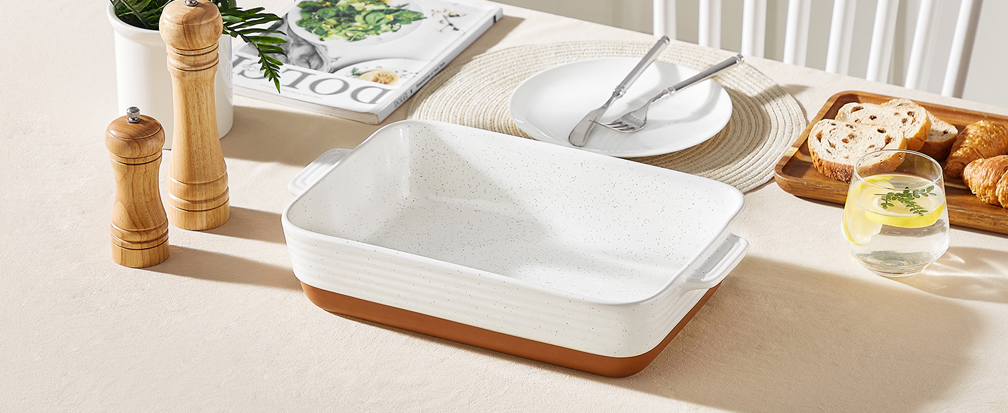 Deep Rectangular Ceramic Baking Dish with Handles