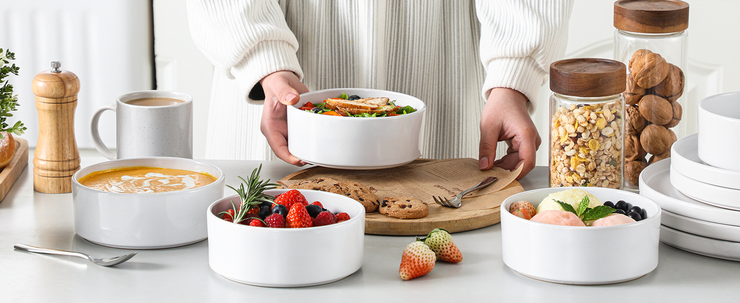 White Deep Ceramic Salad  Bowls