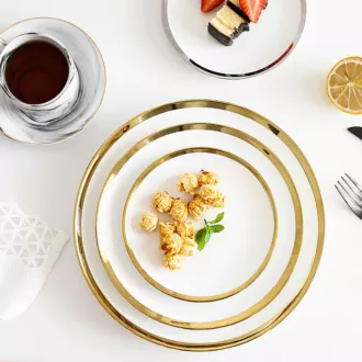 Luxury fine porcelain plates gold rim white ceramic plate