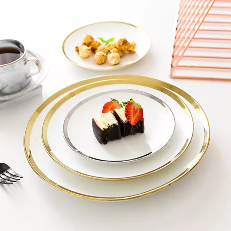 Luxury fine porcelain plates gold rim white ceramic plate