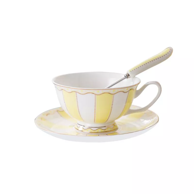 European gold rim color glazed coffee cup saucer