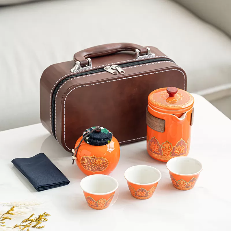 Custom Logo Ceramic Portable Gongfu Tea Set Gift Box