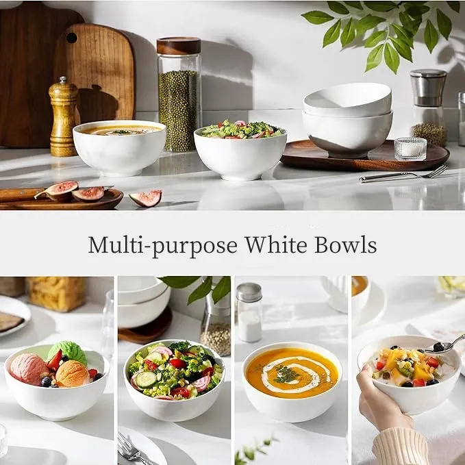 White Porcelain Bowls for Kitchen Dessert Rice Side Dish Snack Soup Fruits Cereal