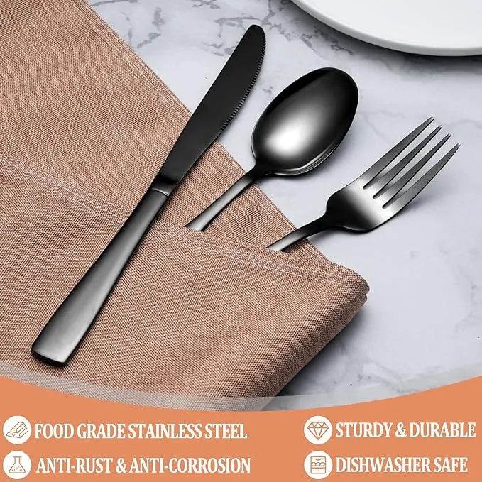 Black Stainless Steel Silverware Set