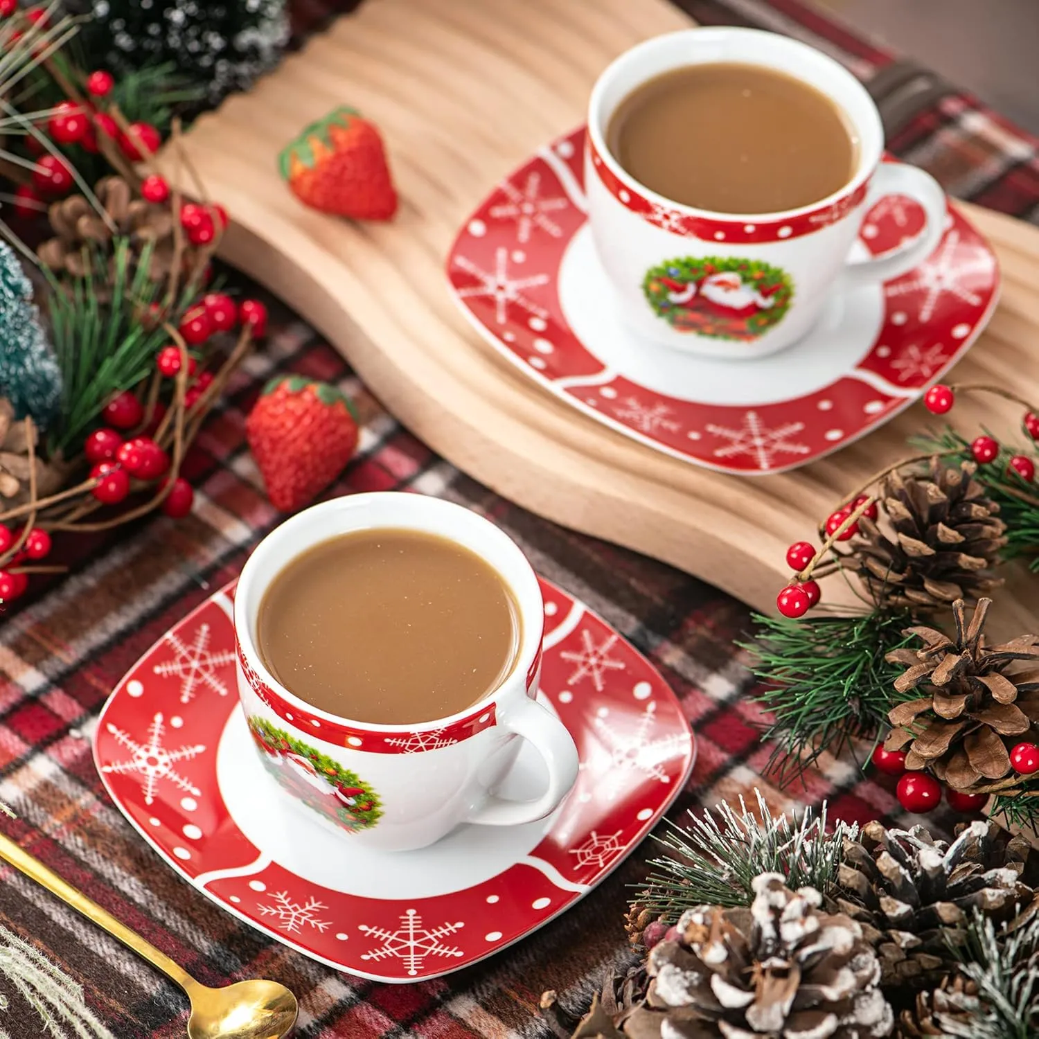 Porcelain Christmas Espresso Cups and Saucers Set