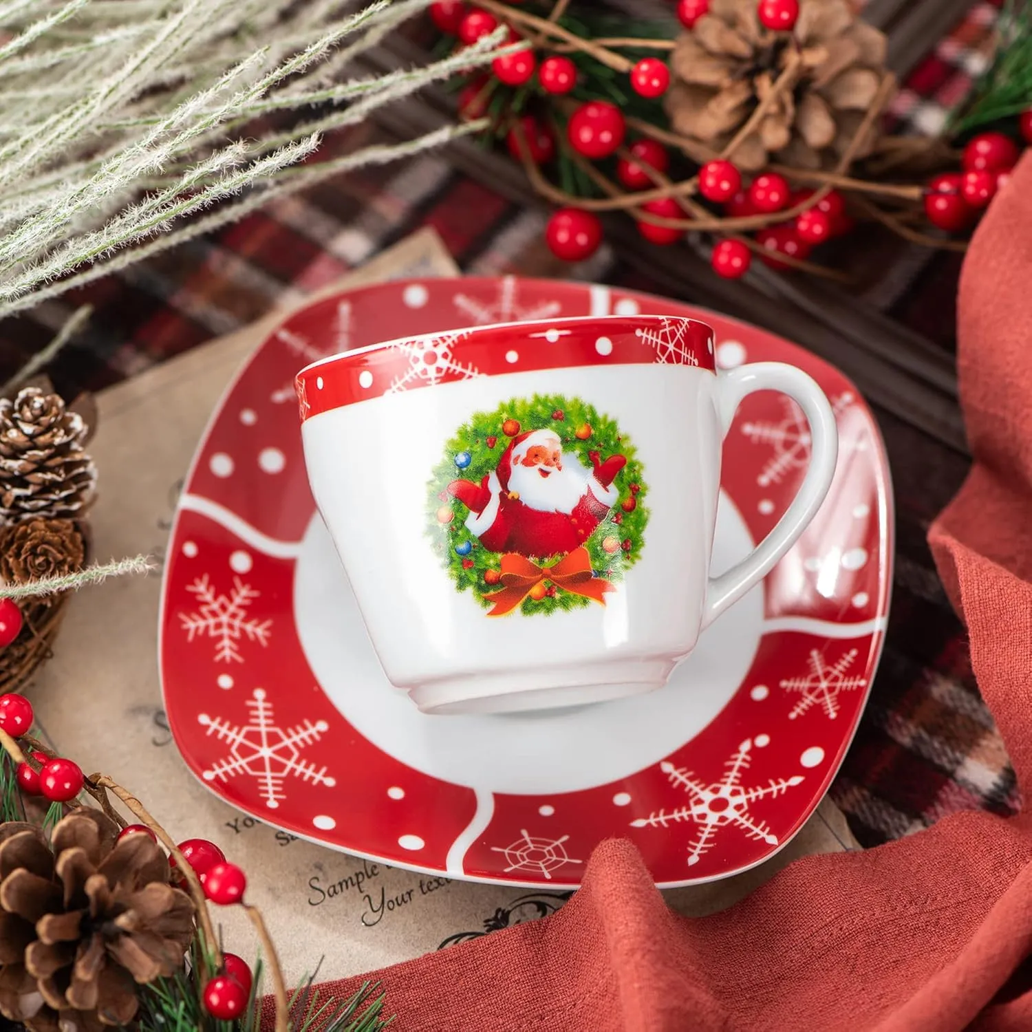 Porcelain Christmas Espresso Cups and Saucers Set