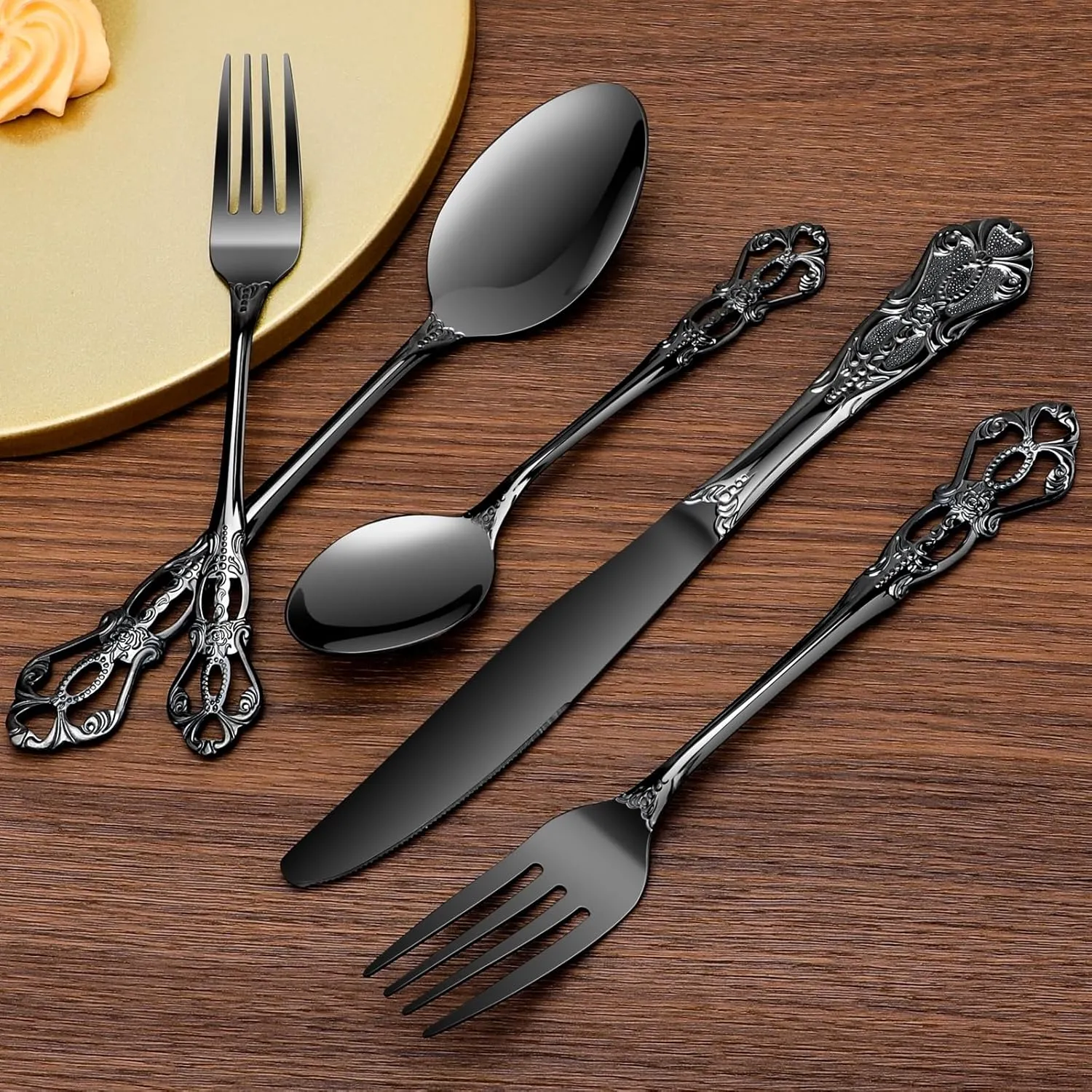 Black Retro Stainless Steel  Flatware Set