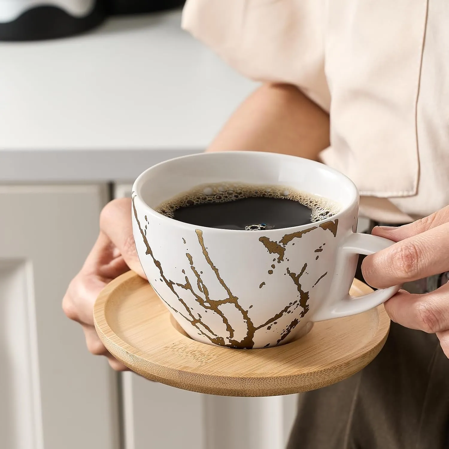 Ceramic Demitasse Espresso Cups Set with Saucers