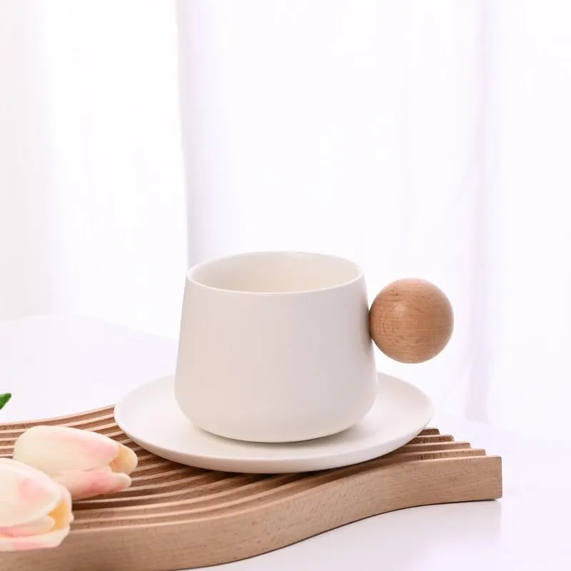 Creative Ceramic Coffee Mug with Round Wooden Handle