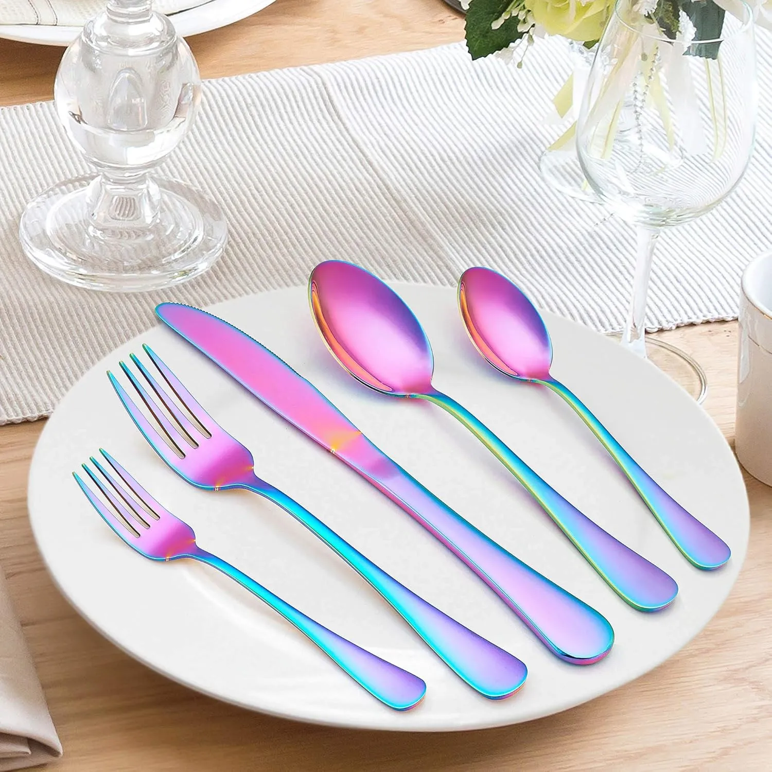 Stainless Steel Rainbow Colorful Flatware Cutlery Set