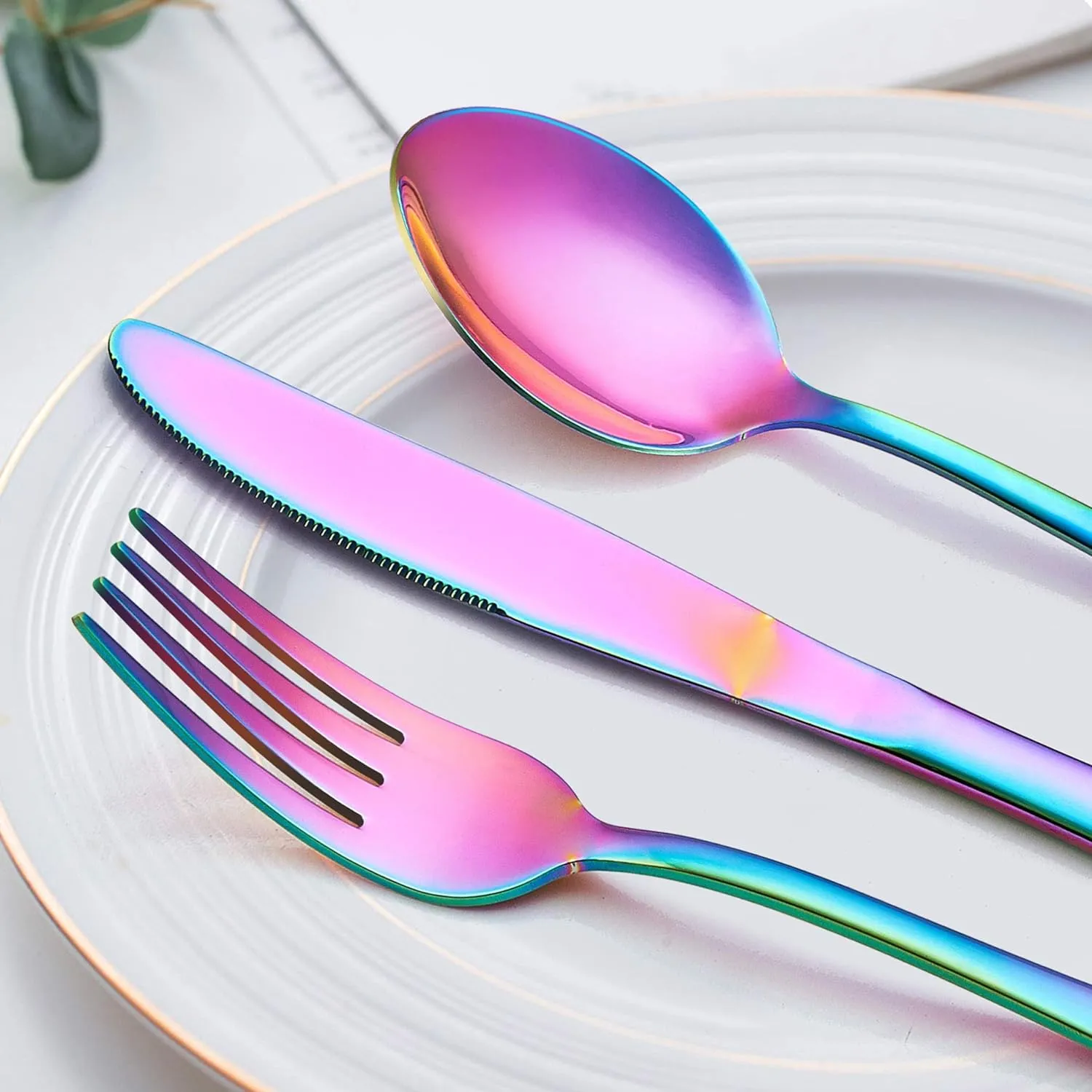 Stainless Steel Rainbow Colorful Flatware Cutlery Set