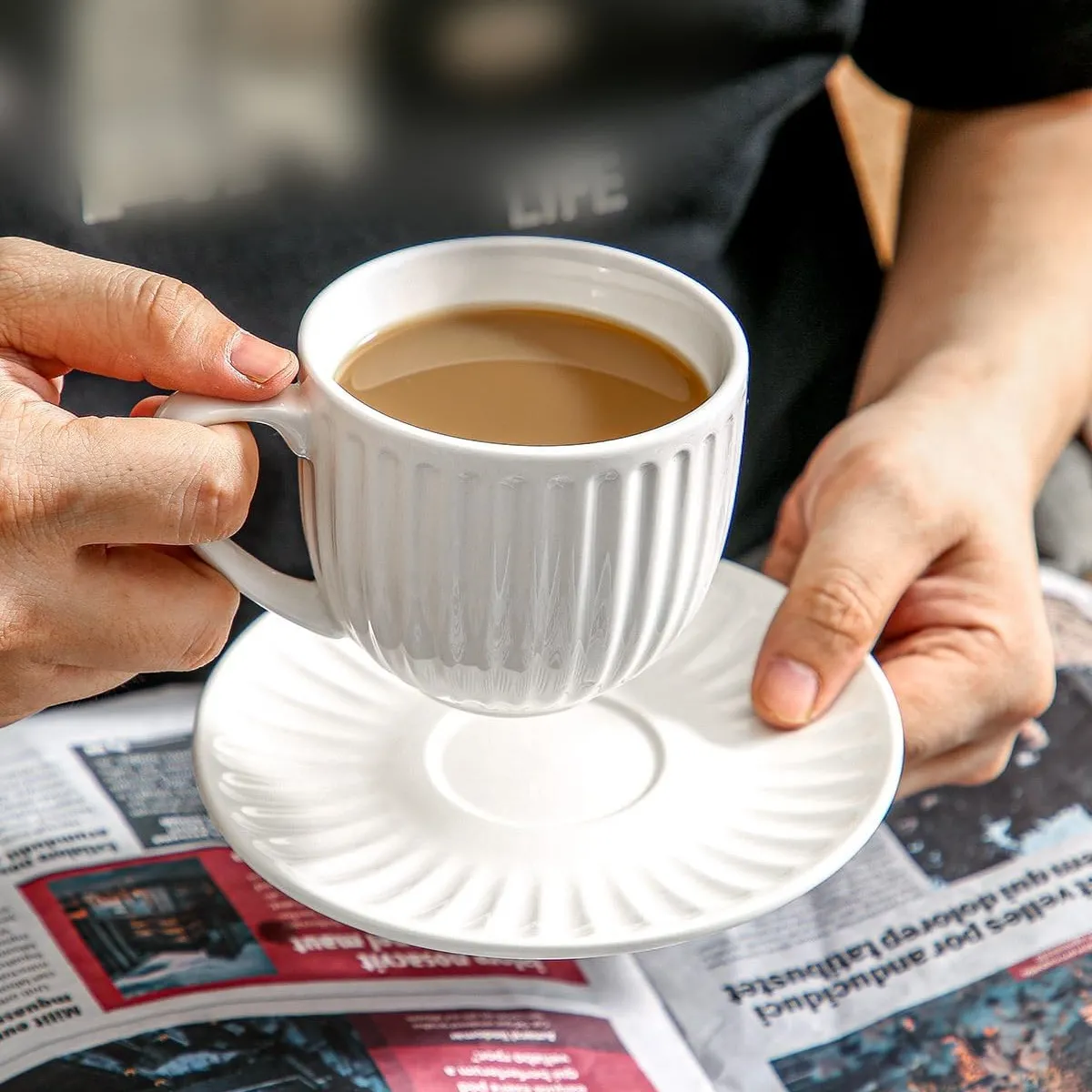 Ceramic Large Cappuccino Latte Cups and Saucers